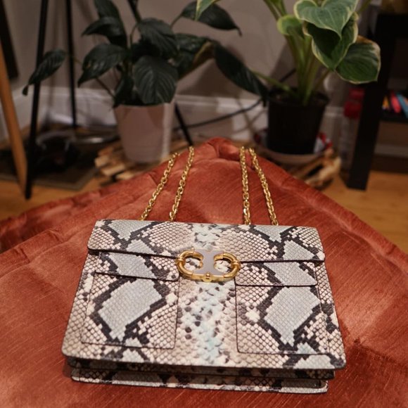 tory burch gemini link snakeskin medium shoulder - Picture 2 of 7